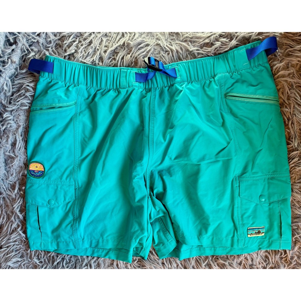 Patagonia Gi III Cargo Shorts Mens XL Teal Belted Hiking 5 Inch Inseam